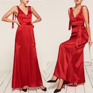 Red Silk Reformation Siena Maxi Dress